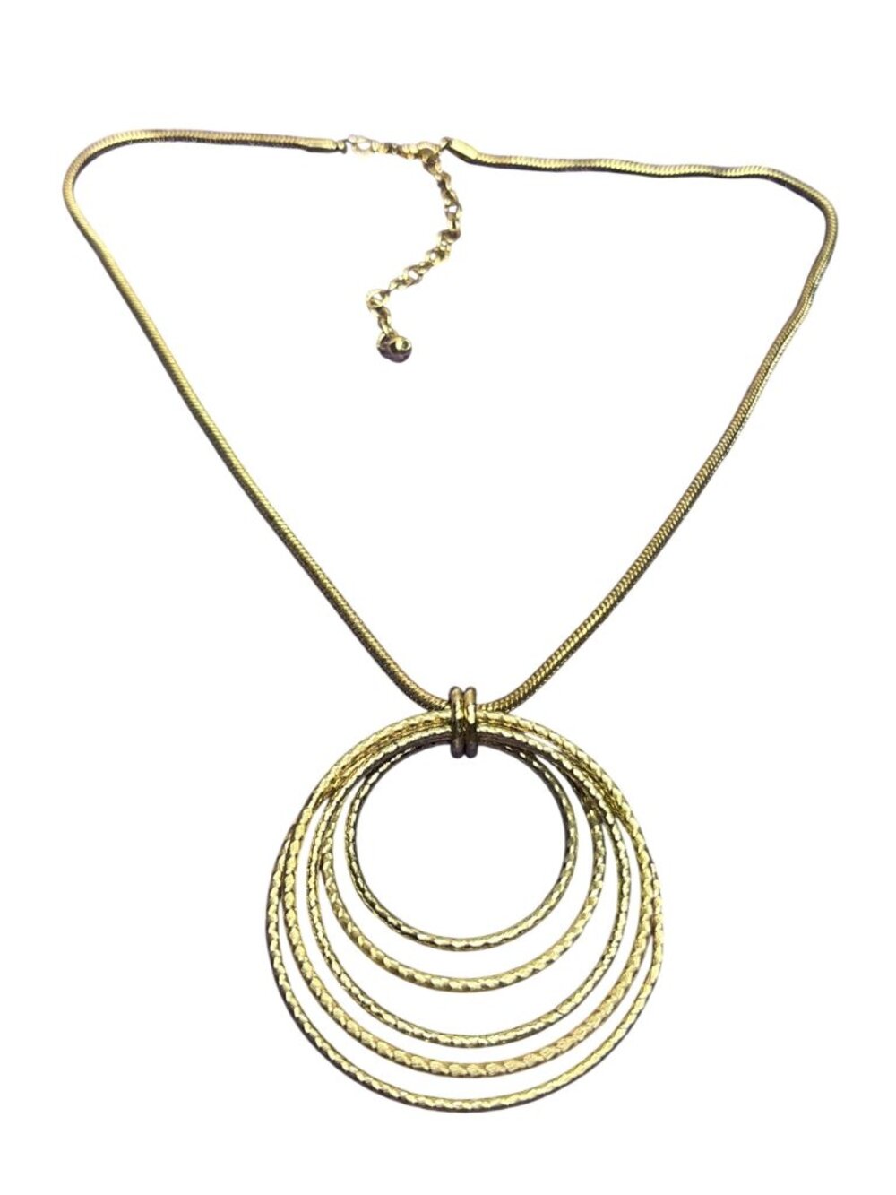 Vintage 90s Goldtone Serpentine Chain Necklace Layered Circles Rings Pendant